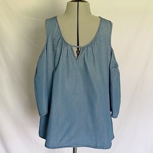 LARGE Candie's Cold Shoulder Lightweight Denim Top
